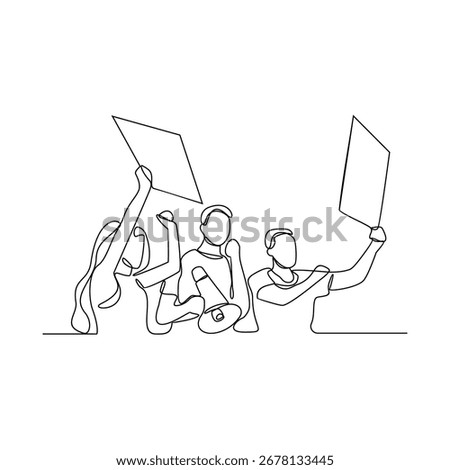 One continuous line drawing of demonstration people for an issue vector illustration.  Demonstration themes illustration in linear style vector concept. Great design for social issue campaign.