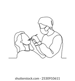 Um desenho de linha contínua da ilustração do vetor da profissão de dentista. Conceito de design de profissão de dentista em estilo linear contínuo simples. Dentista para apresentação educacional e fins comerciais.