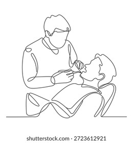 Un dibujo de línea continua de la Ilustración vectorial de la profesión de dentista. Concepto de diseño de profesión de dentista en estilo lineal continuo simple. Dentista para presentación educativa y propósito comercial.