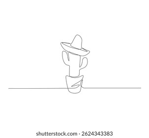One continuous line drawing of desert cactus plant. single line illustration of botanical concept. Editable outline