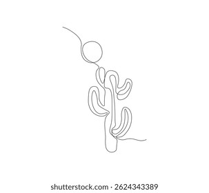 One continuous line drawing of desert cactus plant. single line illustration of botanical concept. Editable outline