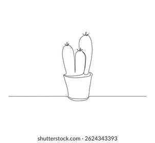 One continuous line drawing of desert cactus plant. single line illustration of botanical concept. Editable outline