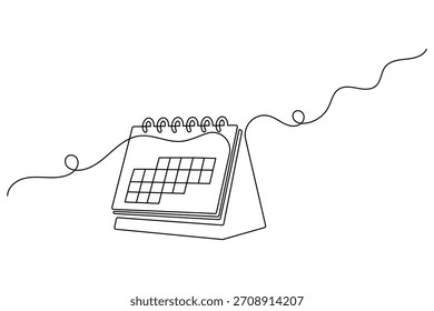 Un dibujo de línea continua de un calendario de escritorio, que simboliza la gestión del tiempo, la planificación y los plazos
