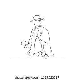 One continuous line drawing of a Detective is on duty vector design illustration. Detective occupation design illustration simple linear style vector concept. Detective illustration for your asset.