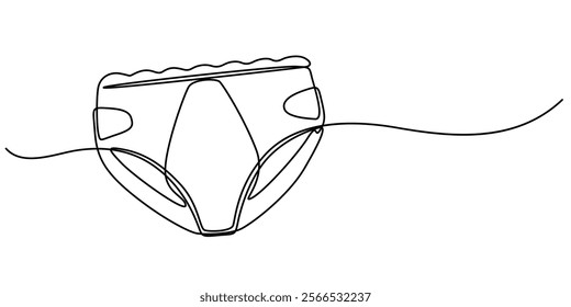 One Continuous Line Drawing of Diaper Icon. Single Line Vector Illustration, continuous. Line art, drawing baby diapers. Vector illustration on white background, Newborn art. Baby outline pro vector.