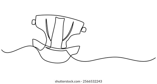 One Continuous Line Drawing of Diaper Icon. Single Line Vector Illustration, continuous. Line art, drawing baby diapers. Vector illustration on white background, Newborn art. Baby outline pro vector.