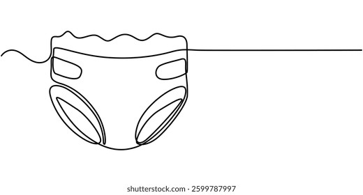 One Continuous Line Drawing of Diaper Icon. Single Line Vector Illustration, continuous line drawing. Line art, drawing baby diapers.