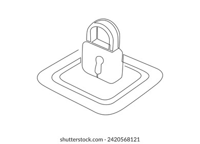 One continuous line drawing of Digital Security concept. Doodle vector illustration in simple linear style.