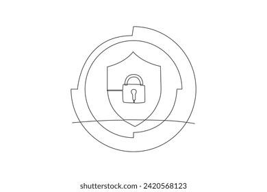 One continuous line drawing of Digital Security concept. Doodle vector illustration in simple linear style.