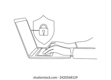 Un dibujo continuo del concepto de seguridad digital. Ilustración del vector Doodle en un estilo lineal simple.