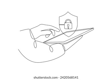 Un dibujo continuo del concepto de seguridad digital. Ilustración del vector Doodle en un estilo lineal simple.