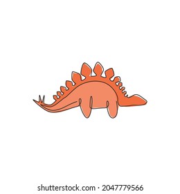 One continuous line drawing of dinosaurs animal for logo identity. Stegosaurus mascot concept for prehistoric museum icon. Modern single line draw design graphic vector illustration
