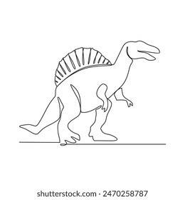 One continuous line drawing of Dinosaurs vector illustration. Dinosaurs animal themes in simple continuous line design vector concept. Dinosaurs were a diverse group of reptiles that ruled the Earth.