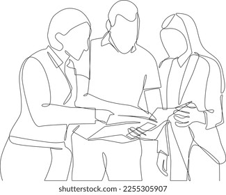 One continuous line drawing of people’s discussion for a found solution. Teamwork minimalist concept. Problem-solving business concept. Teamwork, vector graphic design illustration.