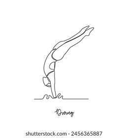 One continuous line drawing of 
Diving sports vector illustration. 
Diving sports design in simple linear continuous style vector concept. Sports themes design for your asset design illustration.