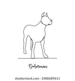 One continuous line drawing of Doberman vector illustration. Type of Dog themes design concept with simple linear style vector. Dogs are domesticated mammals, loyalty and companionship to humans.
