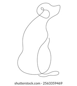 One continuous line drawing of dog, Hand Drawn Outlines of a dog sitting