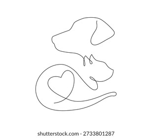 Eine durchgehende Linie Zeichnung von Hund und Katze Tier Haustiere Illustration Editable Stroke