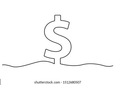 One continuous line drawing of dollar sing isolated on white background.  one line