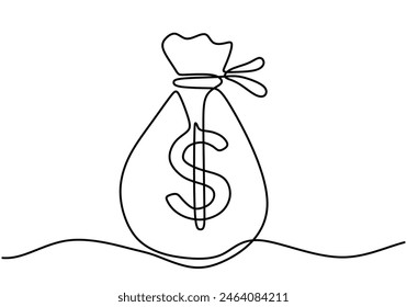 one continuous line drawing of of dollar money bag. Money bag storage single outline vector illustration.