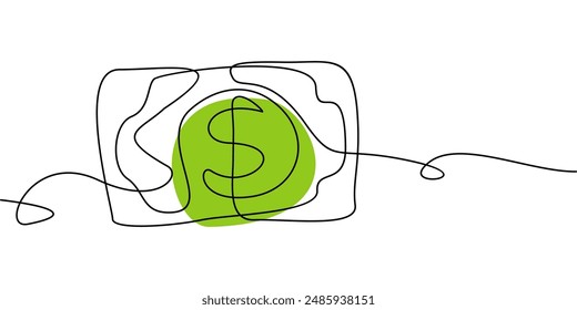 one continuous line drawing of a dollar bill. business theme abstract line art illustration