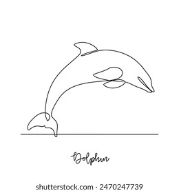 Eine durchgehende Strichzeichnung der Dolphin-Vektorillustration. Fischen Sie Tierthemen in einem einfachen durchgängigen Liniendesign-Vektorgrafik-Konzept. Fische sind im Wasser lebende Wirbeltiere, die Kiemen durchatmen