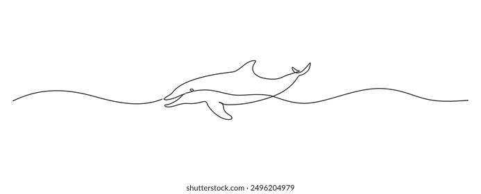 One continuous line drawing of dolphin. Sea animal in wildlife in simple linear style. Summer concept in Editable stroke. Doodle vector illustration