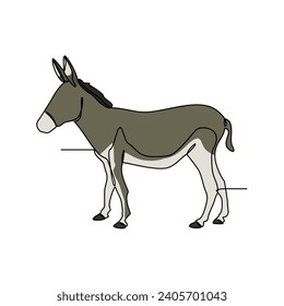 One continuous line drawing of Donkey animal vector illustration. Donkeys are fascinating creatures with a rich history and surprising intelligence. Animal themes for your business asset design.