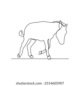 Um desenho de linha contínua da ilustração do vetor do burro. Burro são capazes de carregar cargas pesadas e puxar carrinhos. Temas animais projetam vetor com ilustração de conceito de estilo linear simples. 