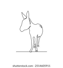 Um desenho de linha contínua da ilustração do vetor do burro. Burro são capazes de carregar cargas pesadas e puxar carrinhos. Temas animais projetam vetor com ilustração de conceito de estilo linear simples. 