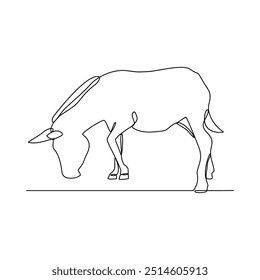 Um desenho de linha contínua da ilustração do vetor do burro. Burro são capazes de carregar cargas pesadas e puxar carrinhos. Temas animais projetam vetor com ilustração de conceito de estilo linear simples. 