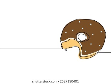 One continuous line drawing of a donut. Minimalist design for desserts and sweet treats. Hand-drawn illustration for bakery themes.