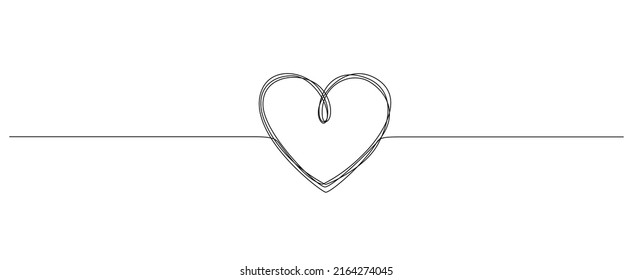 One Continuous Line Drawing Of Doodle Heart. Divider Shape With Romantic Symbol In Simple Linear Style. Editable Stroke. Scribble Vector Illustration