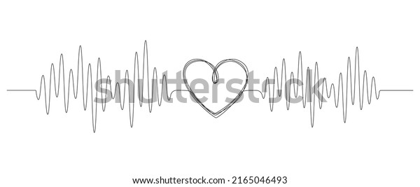 One\
continuous line drawing of doodle heart with pulse. Sound wave\
romantic symbol in simple linear style. Divider shape with Editable\
stroke. Scribble heartbeat vector\
illustration