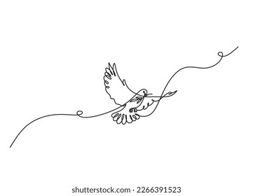 One continuous line drawing dove and olive branch  Bird symbol peace   freedom in simple linear style  Concept for national labor movement icon  Editable stroke  Doodle vector illustration