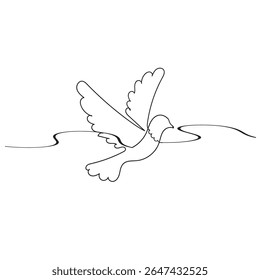 One continuous line drawing of dove with olive branch. Bird symbol of peace and freedom in simple linear style. Concept for national labor movement icon. Editable stroke. Doodle vector illustration