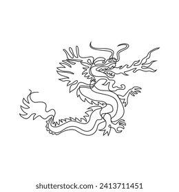 One continuous line drawing of Dragon as a symbol of Chinese New Year vector illustration. Chinese new year symbol illustration simple linear style vector concept. Dragon concept design asset.