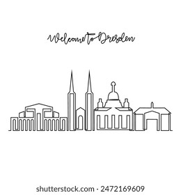 Dibujo en línea continua de la Ilustración vectorial del horizonte de Dresde. Ciudad moderna en Europa en el concepto de diseño de Vector de estilo lineal simple. Una gran ciudad en Alemania. Diseño de edificio arquitectónico icónico.