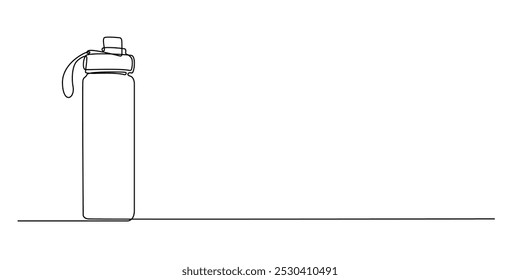 one continuous line drawing of a drink bottle. one line drawing of a drink thermos. minimalist line of drinking supplies. single line vector illustration.isolated on white background