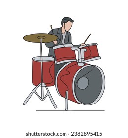 One continuous line drawing of Drummer vector illustration. Drummer illustration simple linear style vector concept. Music player design suitable for your asset design.