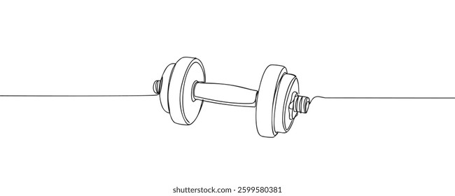 One continuous line drawing of dumbbells. Sports equipment. Sport, training, health. Vector illustration.