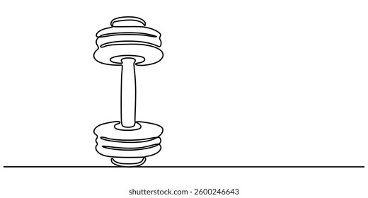 One continuous line drawing of dumbbells. Sports equipment. Sport, training, health. Vector illustration, Single continuous line drawing of dumbbells. Sport equipment in one linear style. pro Design.