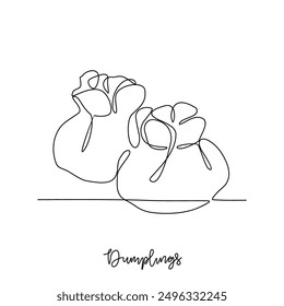 One continuous line drawing of Dumplings food vector illustration. Traditional food in simple linear style vector design concept. Traditional foods have gained global popularity in world communities.