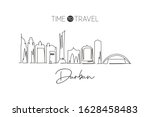 One continuous line drawing of Durban city skyline, South Africa. Beautiful landmark postcard print. World landscape tourism travel vacation. Stylish stroke single line draw design vector illustration