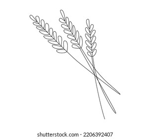 One continuous line drawing ears wheat rice  Organic healthy agriculture plant   bakery concept for breakfast cereal in simple linear style  Editable stroke  Doodle vector illustration