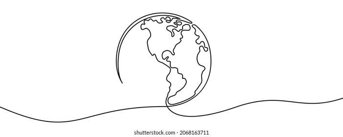 One continuous line drawing of Earth. Vector illustration. Earth globe one line background. Drawing map