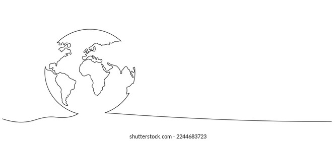 Un dibujo de línea continua del globo terrestre. Dibujo de la línea del doodle mundial. Símbolo dibujado a mano en el mapa de la Tierra. Aislado sobre fondo blanco. Ilustración del vector