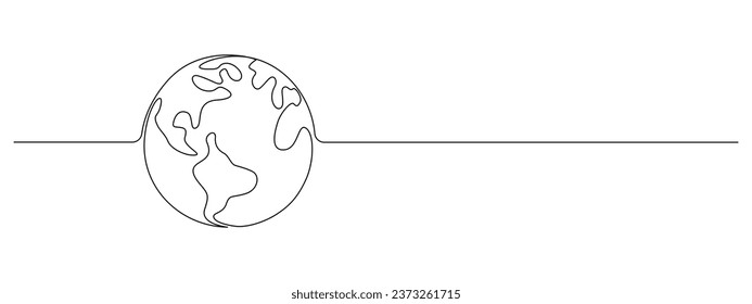 One continuous line drawing of Earth globe. World map in simple linear style. Travel and flight concept in editable stroke. Doodle outline vector illustration