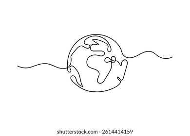 One continuous line drawing of Earth vector illustration Earth globe one line art drawing map

