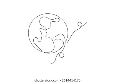 One continuous line drawing of Earth vector illustration Earth globe one line art drawing map
